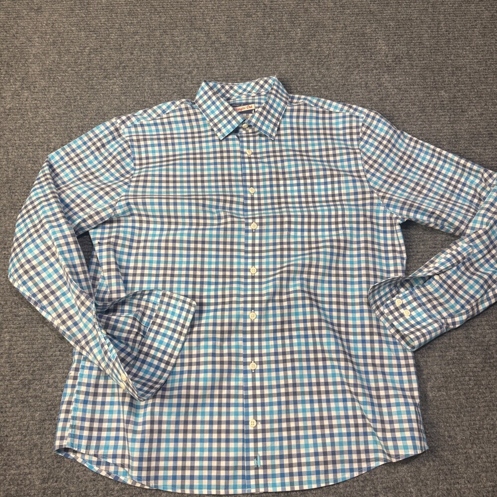 Johnnie-O Shirt Mens Large Blue Check Long Sleeve Button Up Cotton Casual